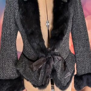 Lulumari Black and Gray Faux Fur Trim Blazer